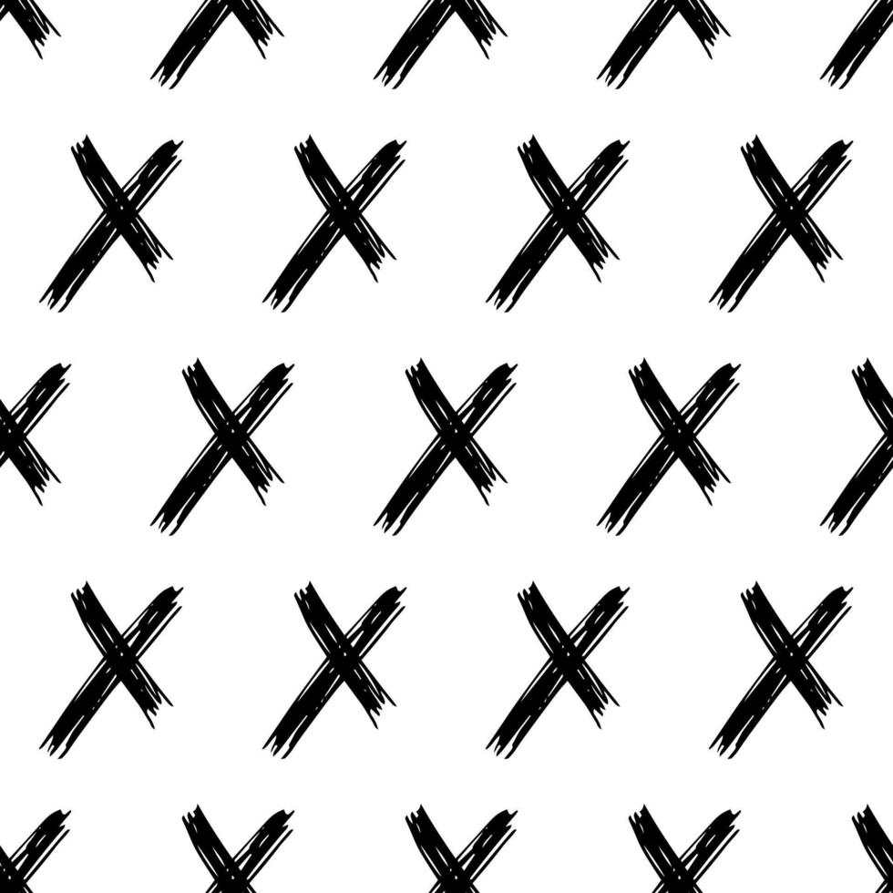 Seamless pattern with hand drawn cross symbols. Black sketch cross symbol on white background. Vector illustration