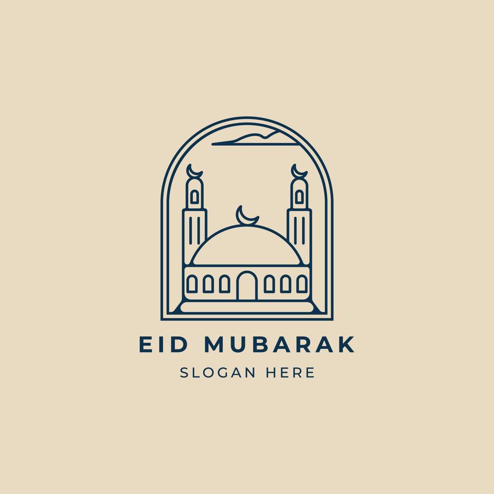 mosque line art  logo minimalist with emblem vector illustration design