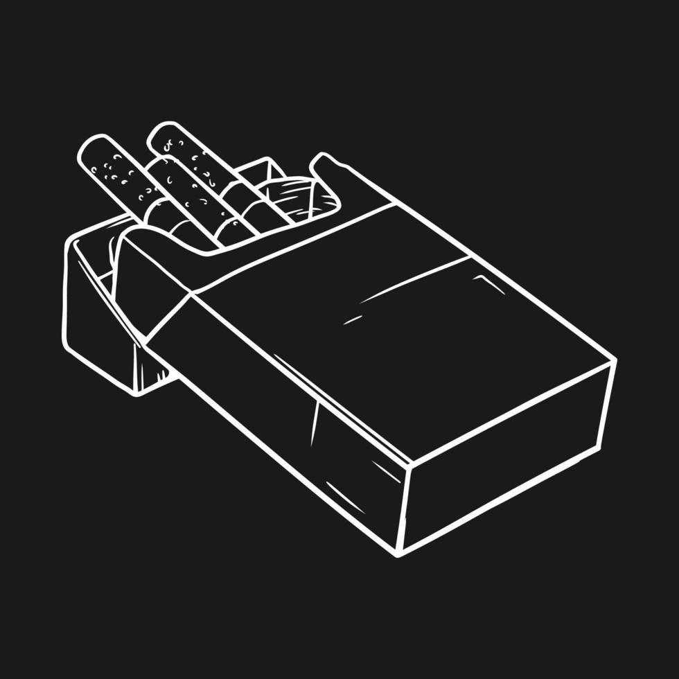 Cigarettes in a packet isolated on a black background. Vector Line art