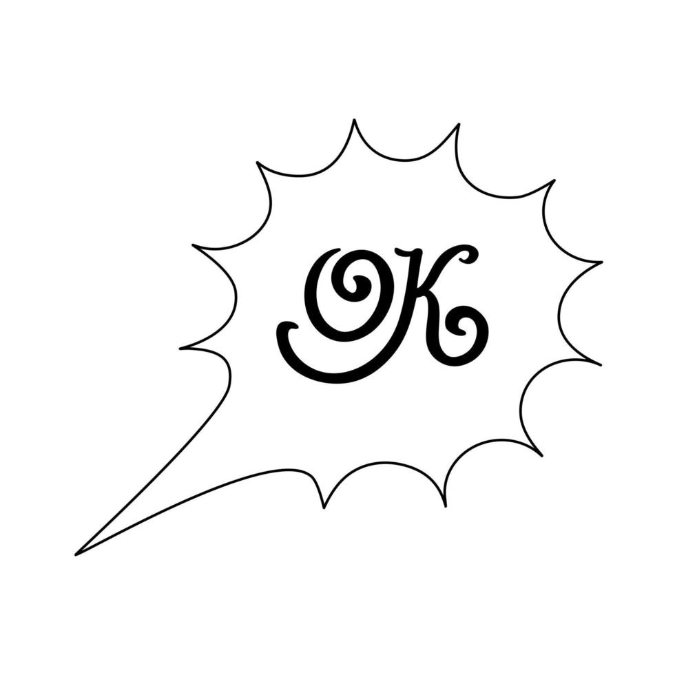 Ok word speech bubble icon doodle vector illustration, sticker for planner, bullet journal, St Valentine decor, graphic element of conversational illustration, story, comic design