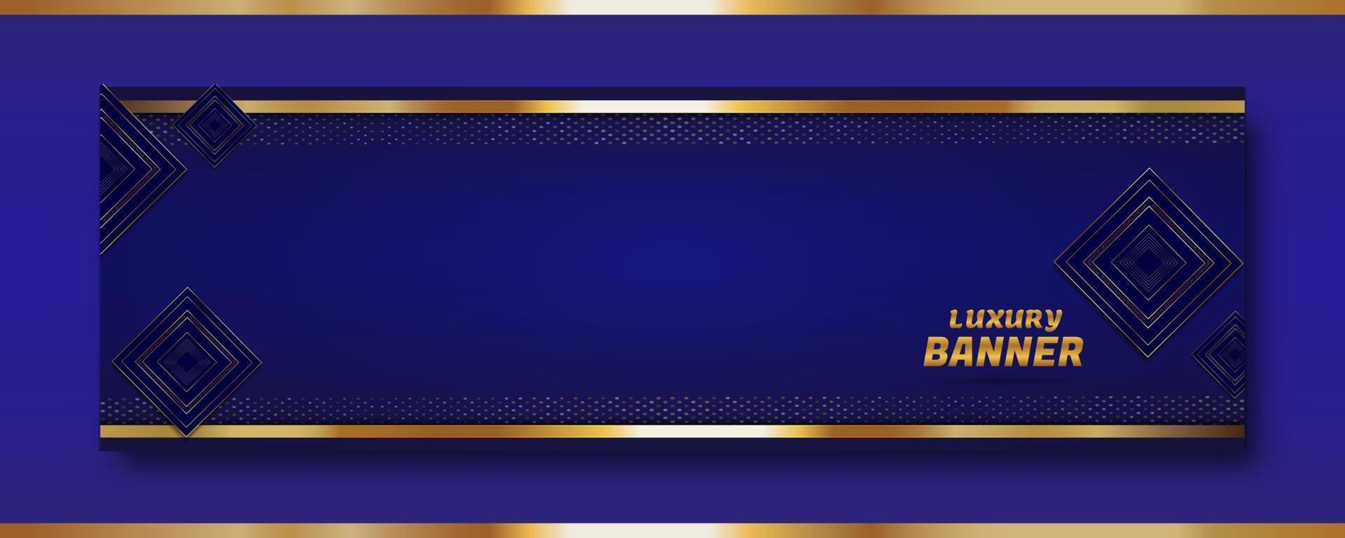blue background. rectangular luxury banner. shiny gold texture and frame. vector