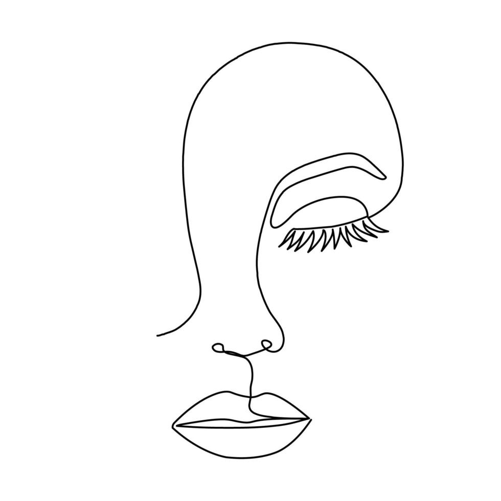 One Line drawing of beauty woman face with rose. Vector illustration