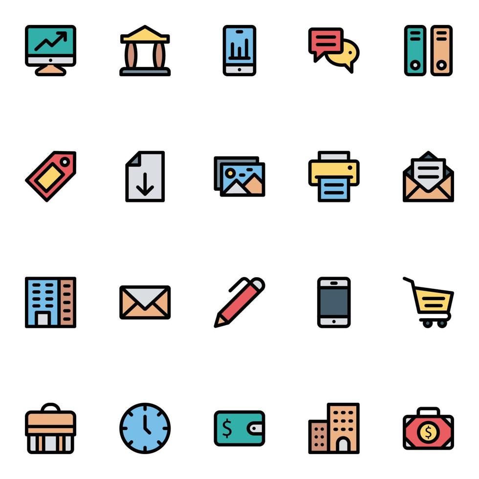 iconos de contorno rellenos para banca y finanzas. vector