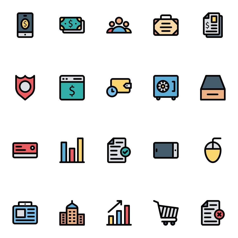 iconos de contorno rellenos para banca y finanzas. vector