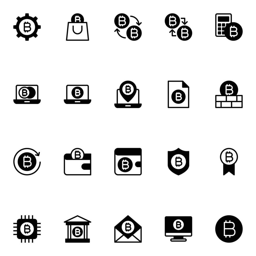 Glyph icons for bitcoins. vector