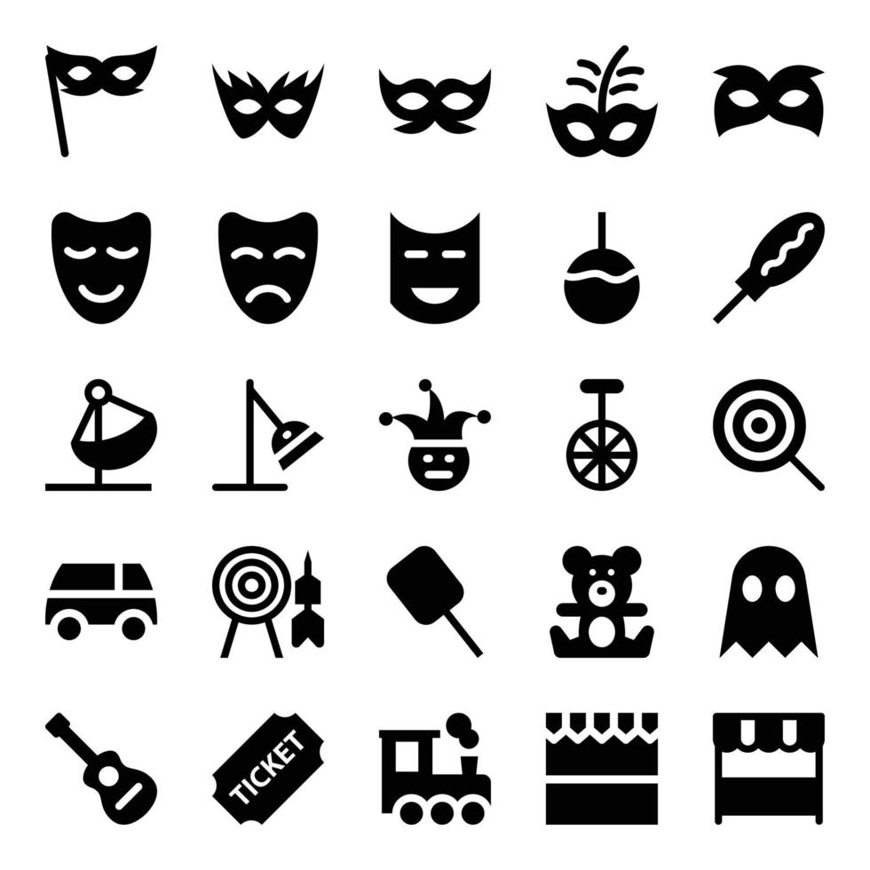 Glyph icons for carnival. vector