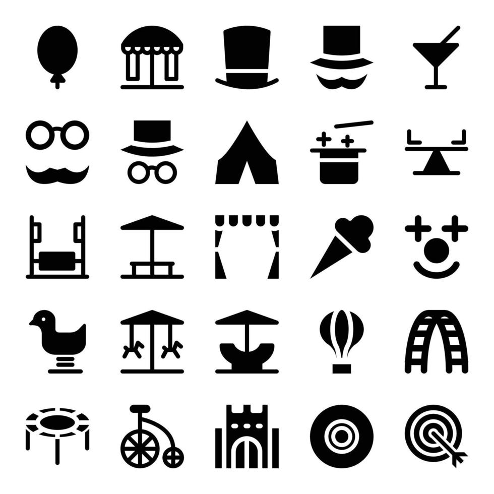 Glyph icons for carnival. vector