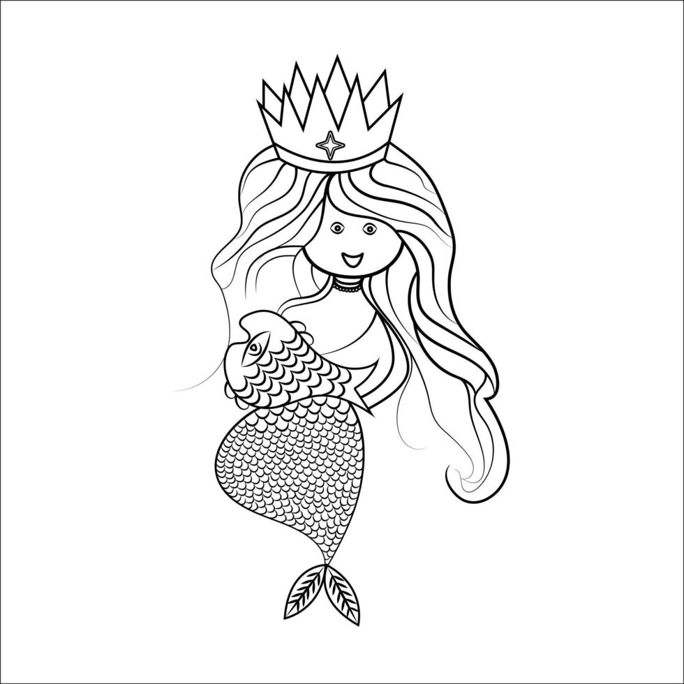 vector hand drawn mermaid outline illustration