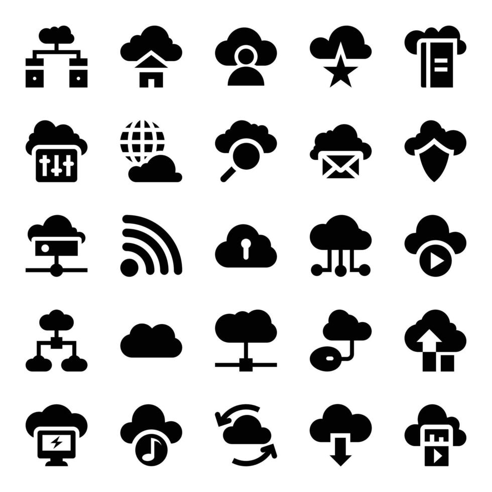 Glyph icons for cloud computing. vector