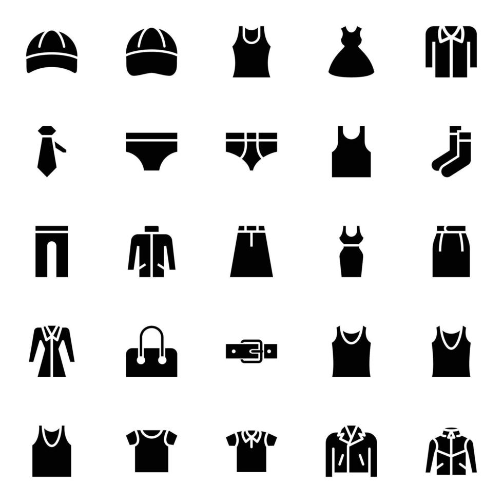 Glyph icons for clothes. vector