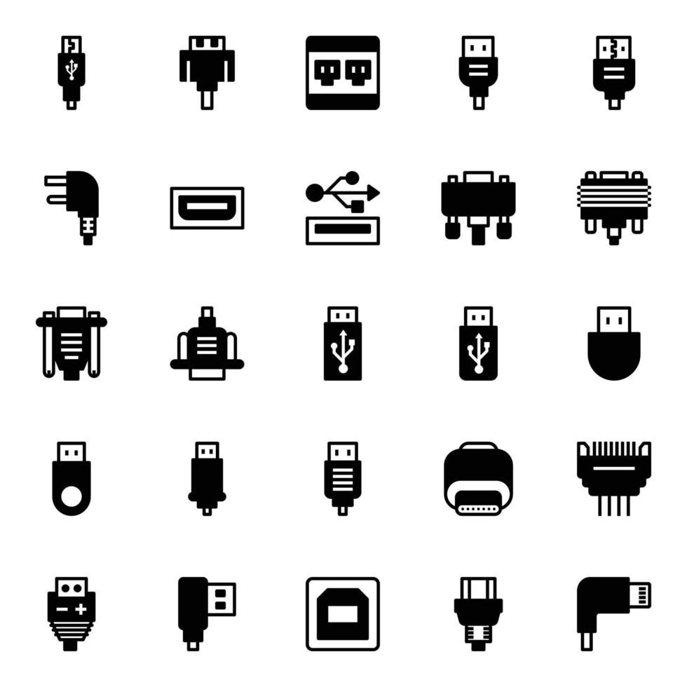 glifo íconos para conectores y cabos vector