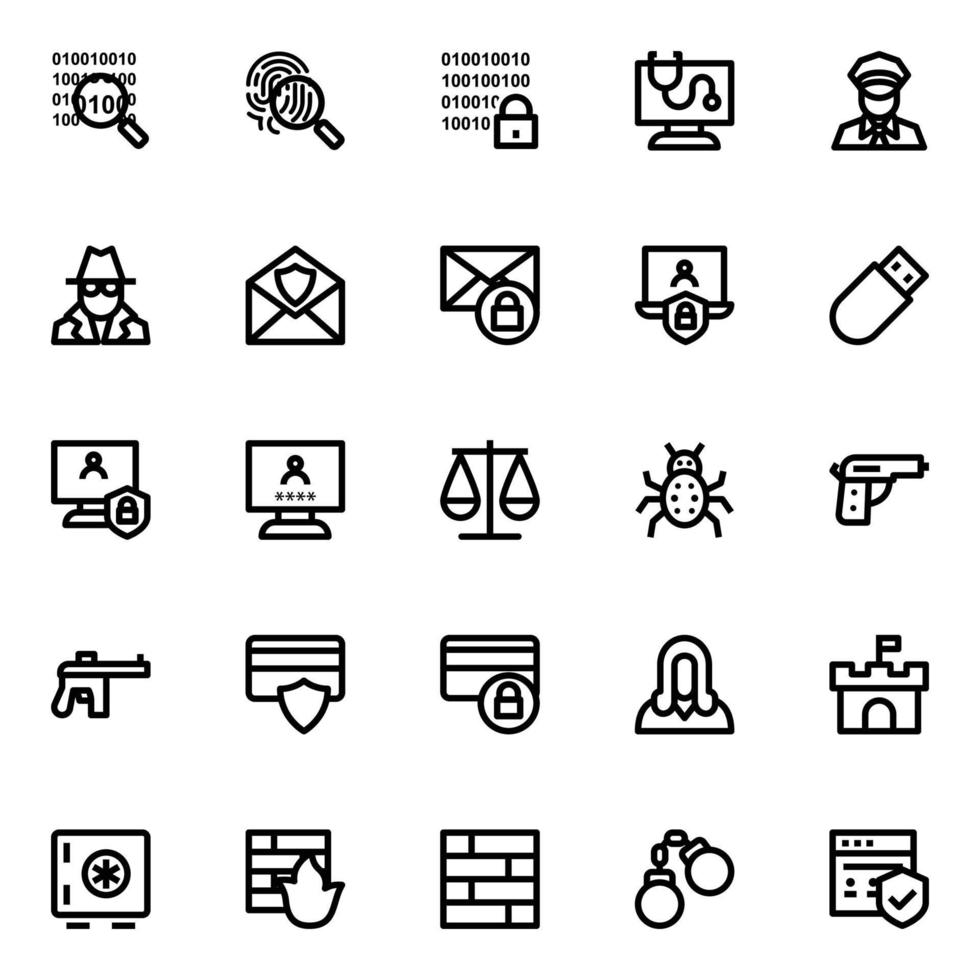 Outline icons for crime and security. vector