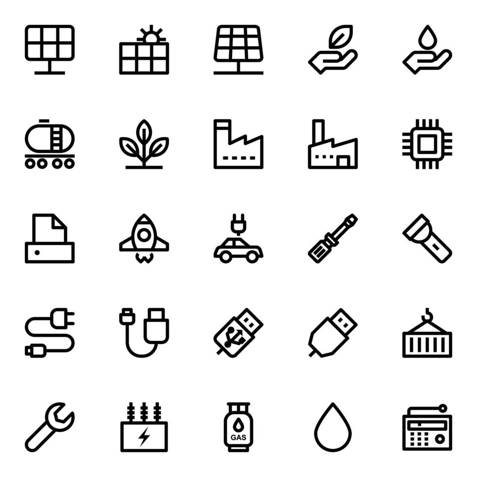 Outline icons for energy and power. vector
