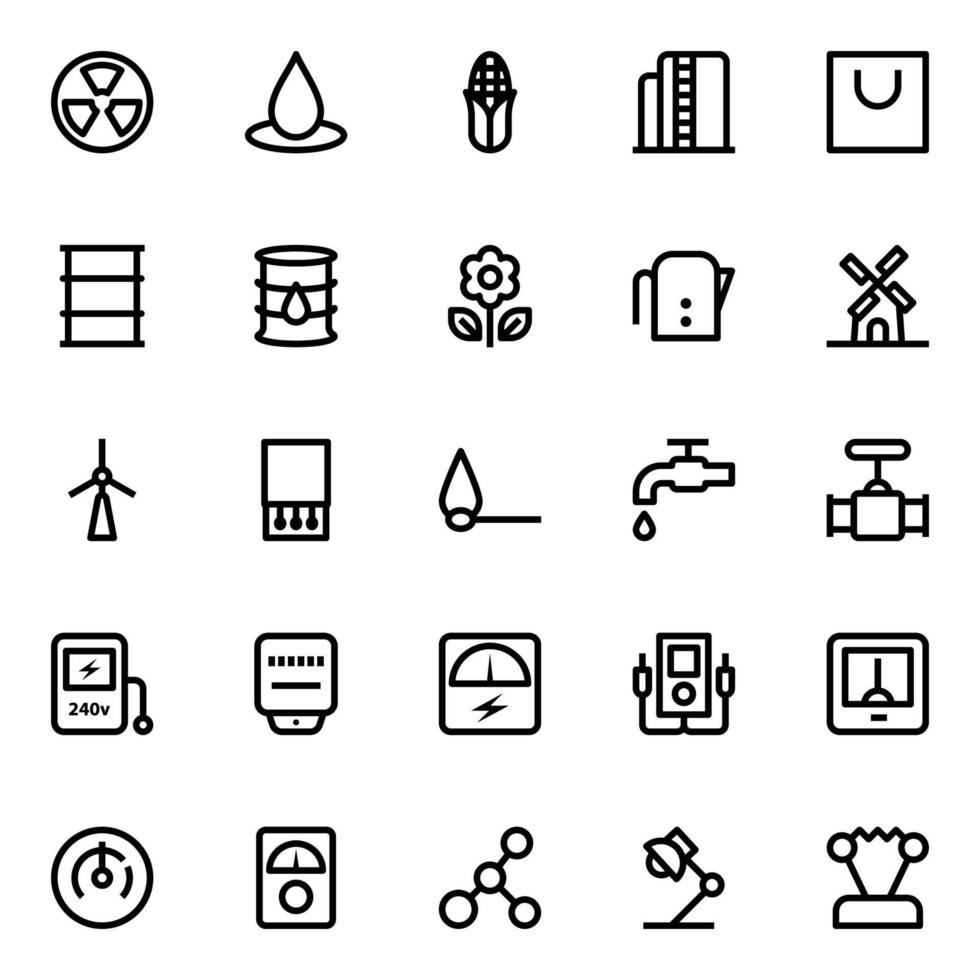 Outline icons for energy and power. vector