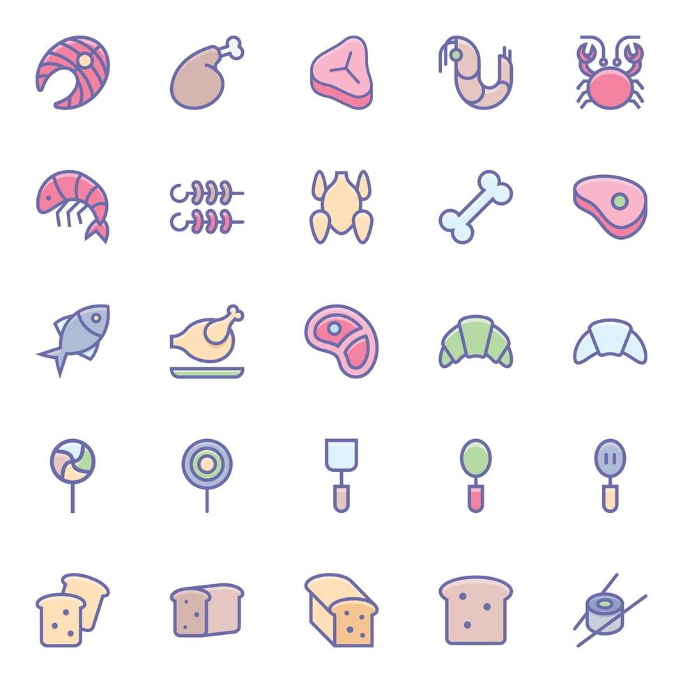 Filled color outline icons for Food. vector
