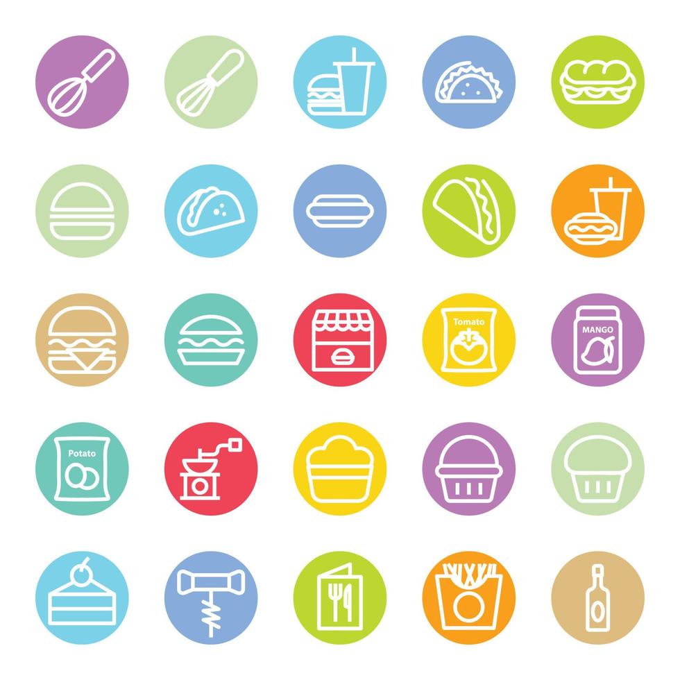 Circle color outline icons for Food. vector