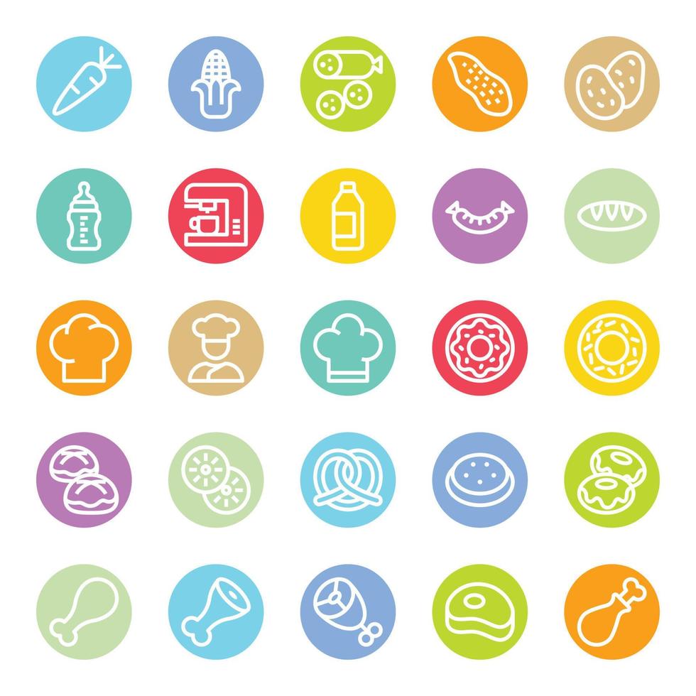 Circle color outline icons for Food. vector