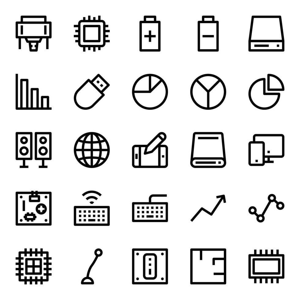 Outline icons for computer hardware. vector