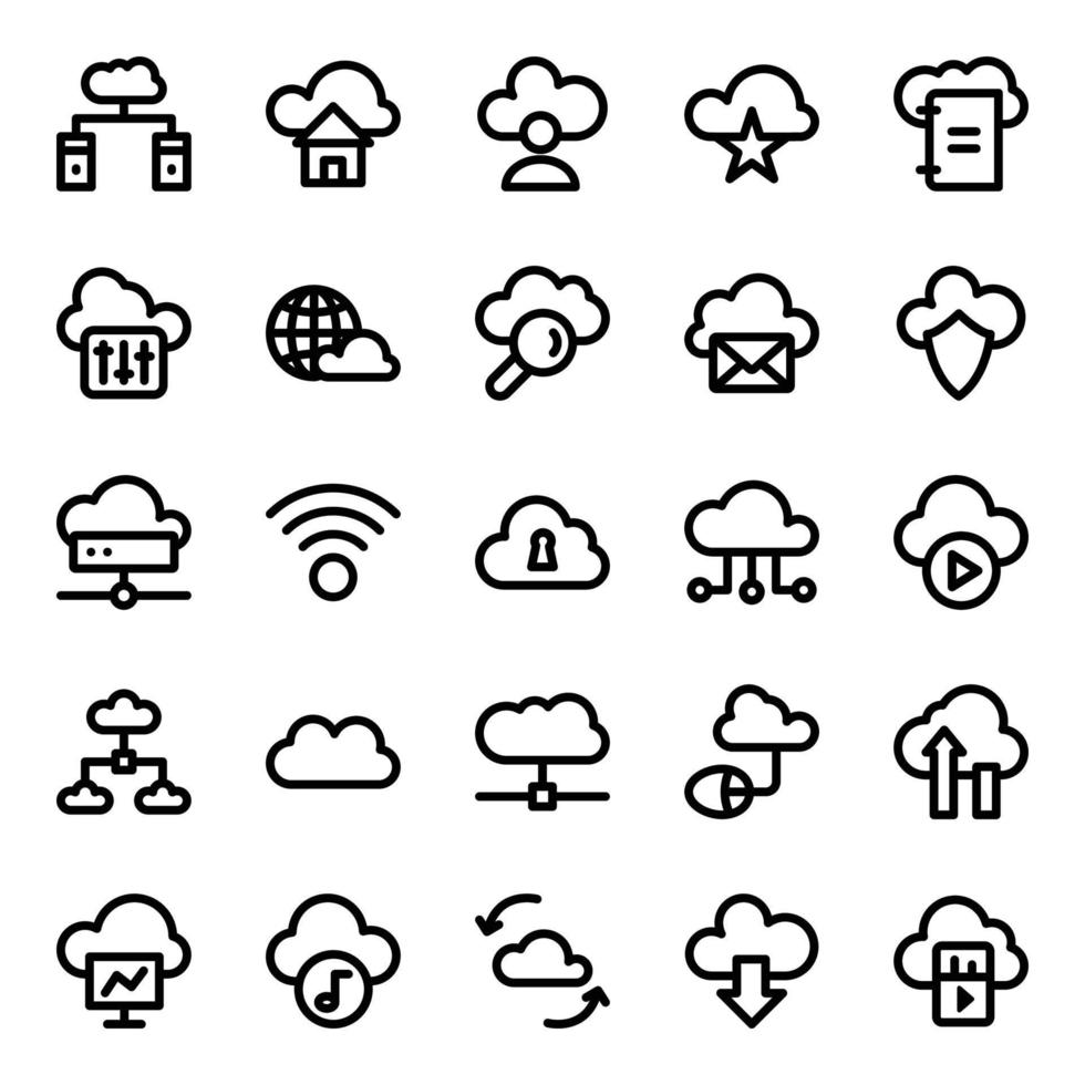 Outline icons for cloud computing. vector