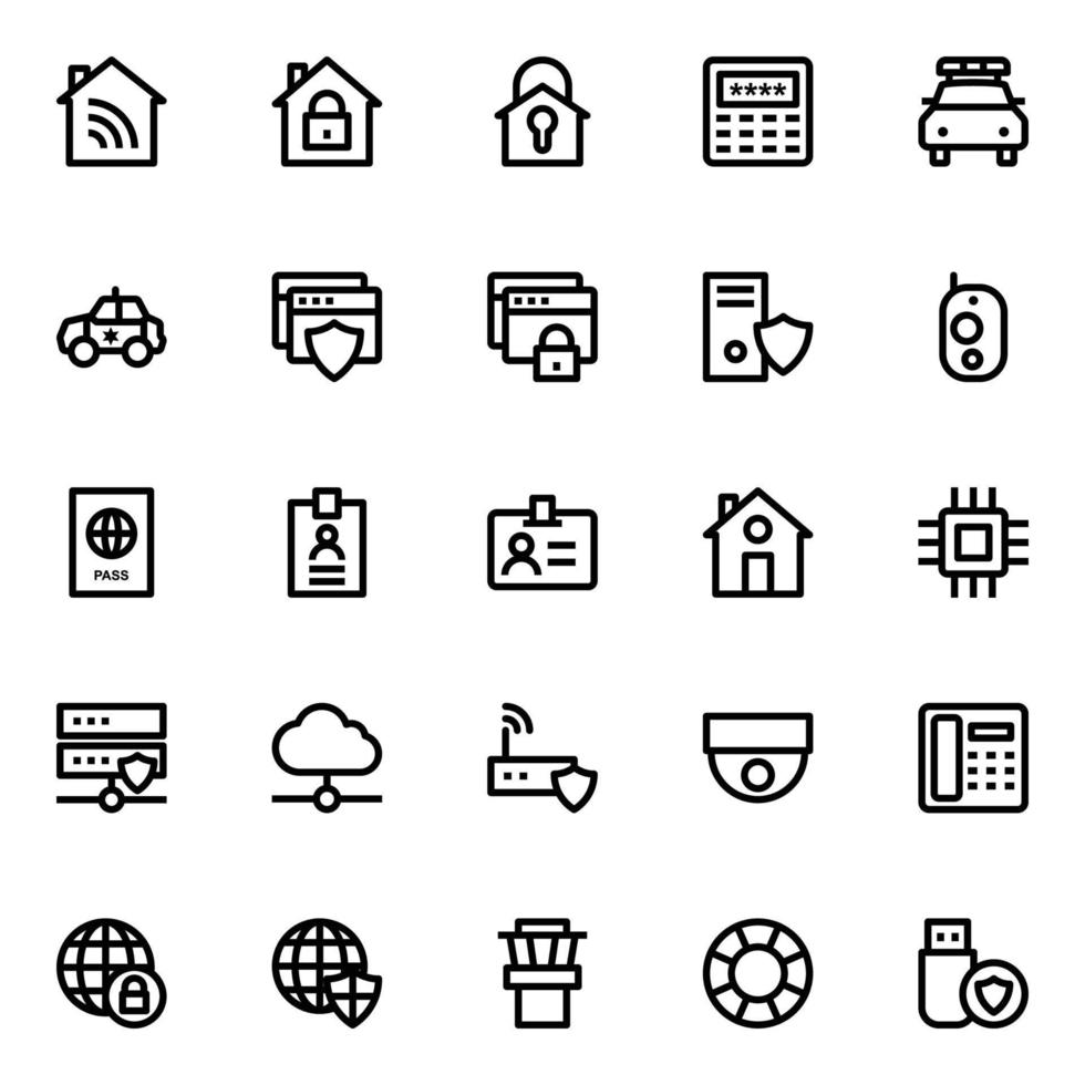 Outline icons for crime and security. vector
