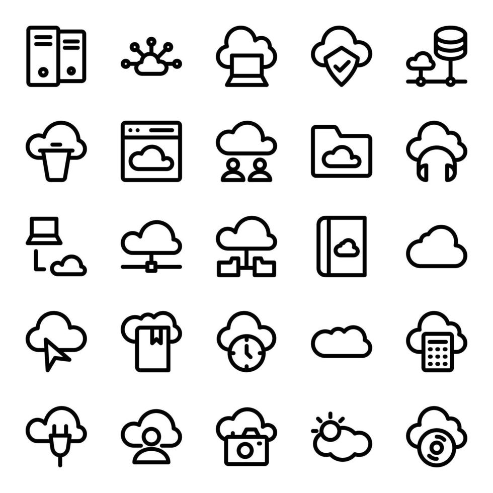 Outline icons for cloud computing. vector