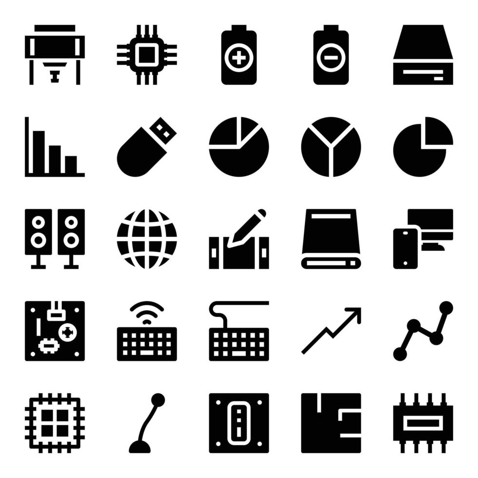 Glyph icons for computer hardware. vector