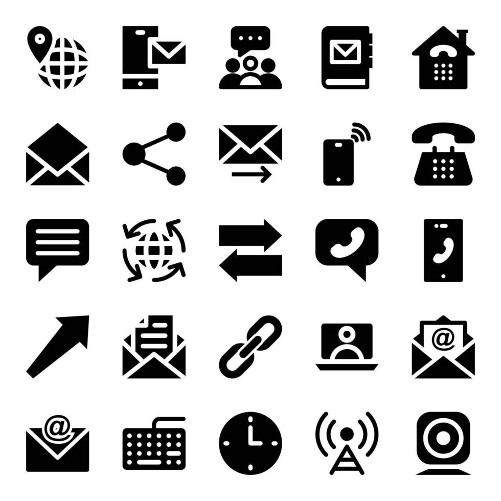 Glyph icons for contact us. vector