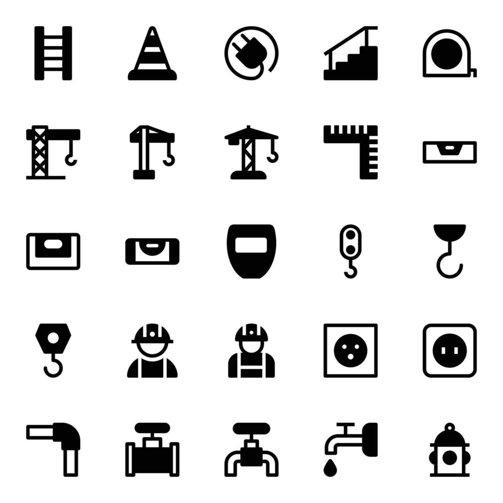 Glyph icons for construction. vector