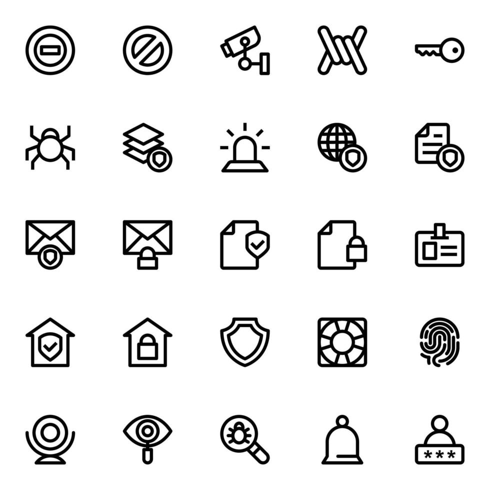Outline icons for cyber security. vector
