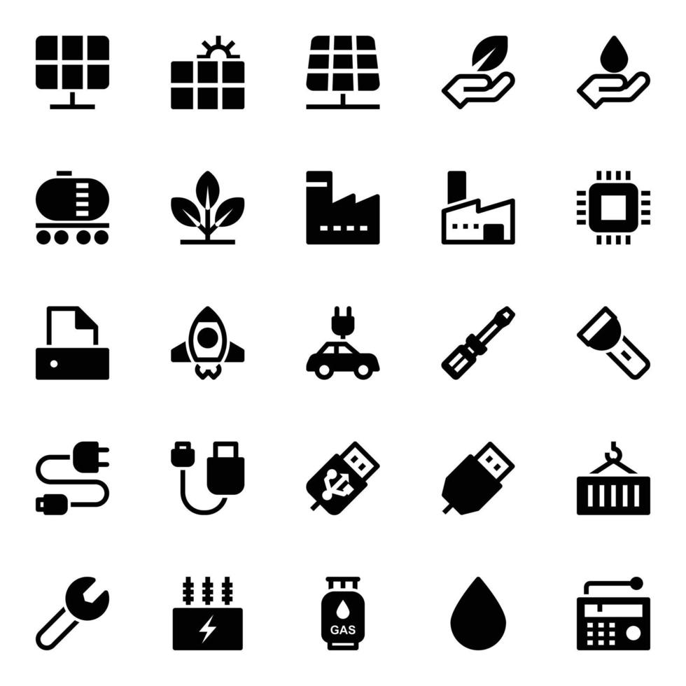 Glyph icons for energy and power. vector