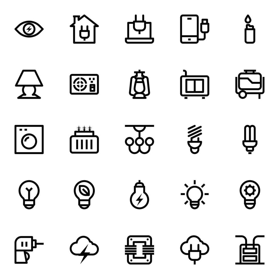 Outline icons for energy and power. vector