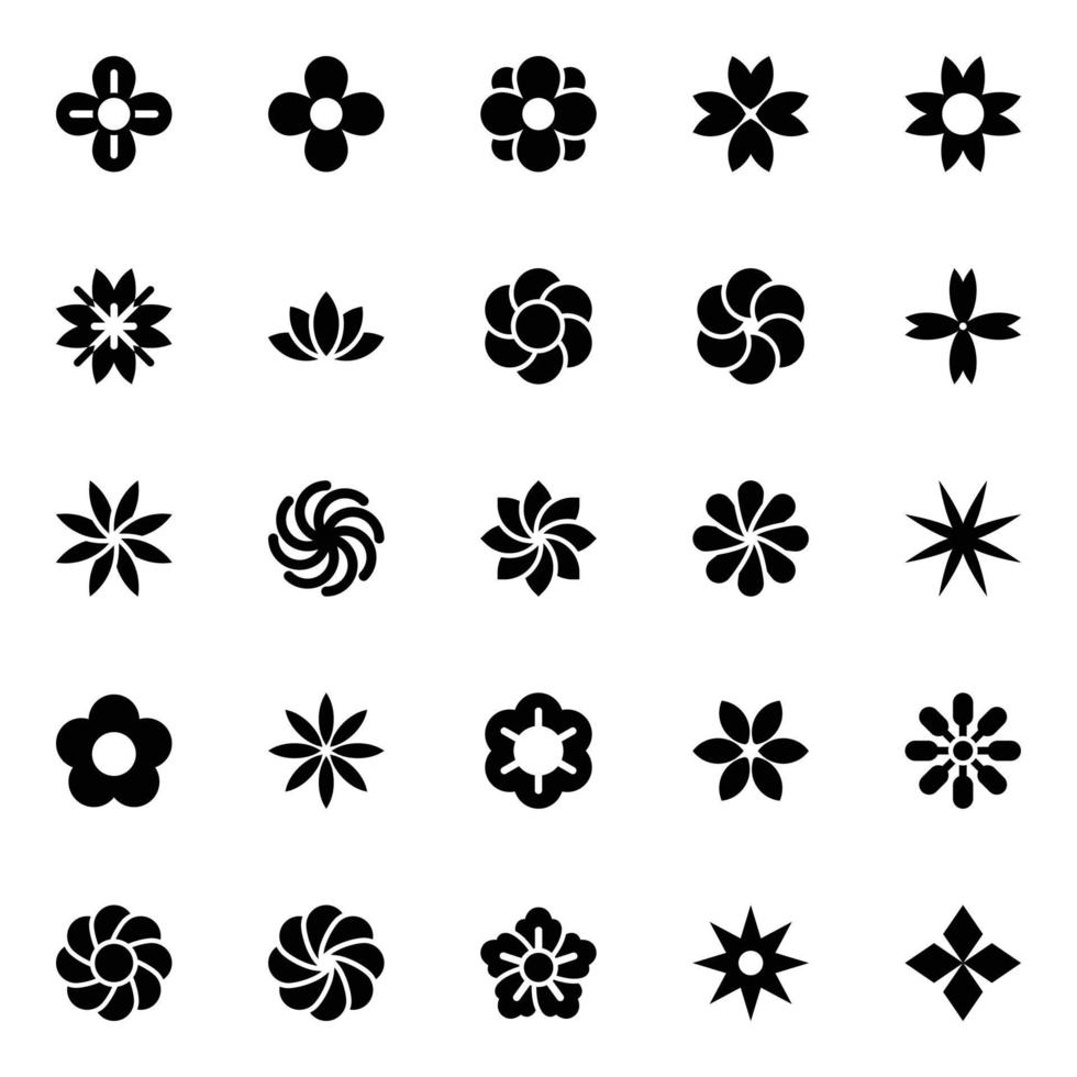 Glyph icons for flowers. vector