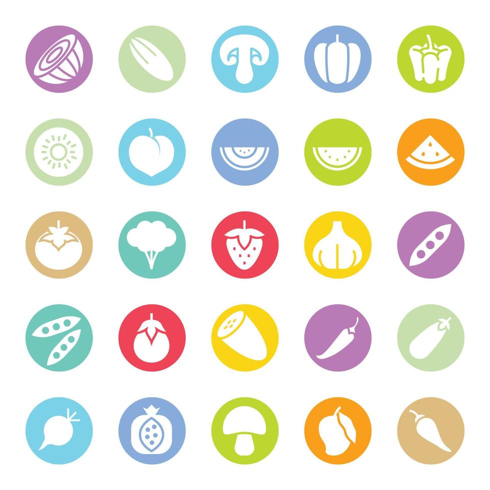 Circle color glyph icons for Food. vector