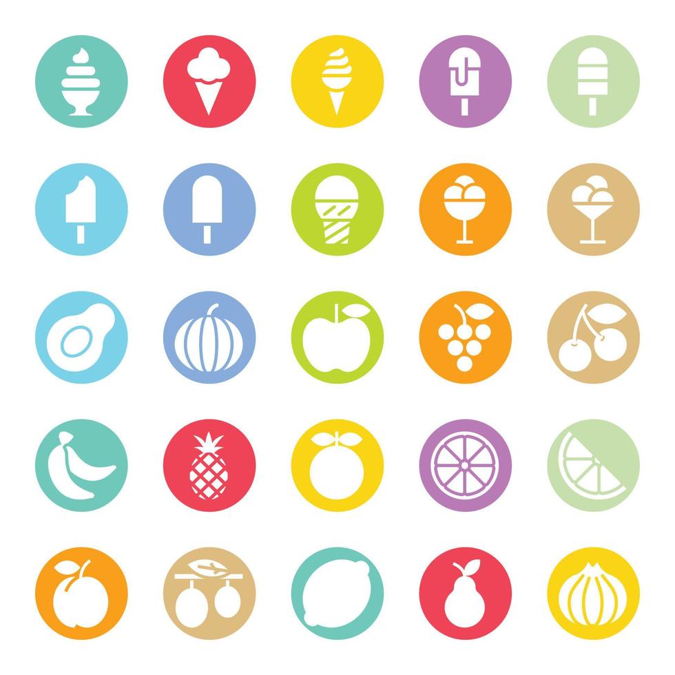 Circle color glyph icons for Food. vector