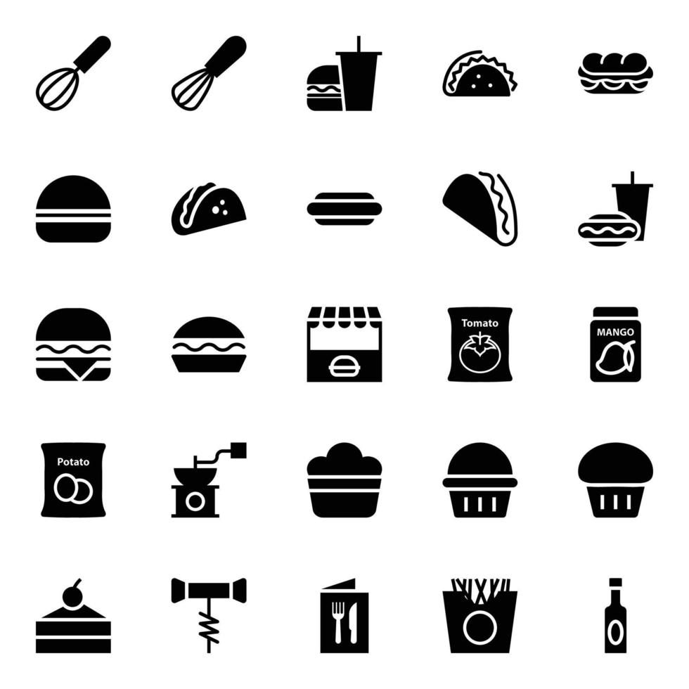 Glyph icons for Food. vector