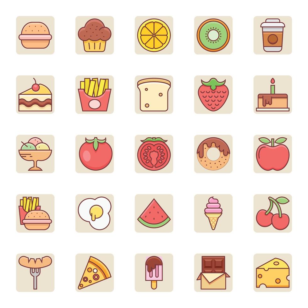 Filled color outline icons for Food. vector