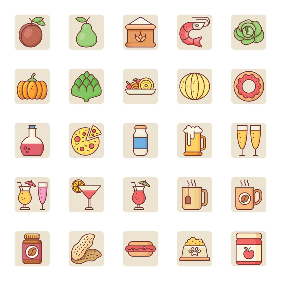 Filled color outline icons for Food. vector