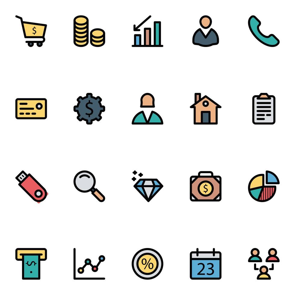 Filled outline icons for Banking and finance. vector