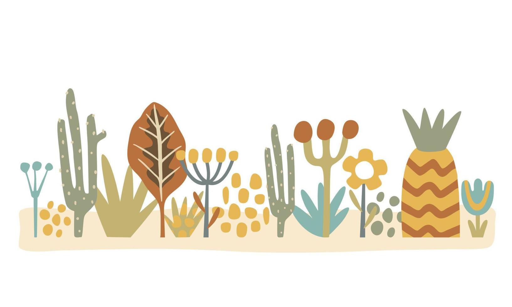 frontera de vistoso resumen flores y plantas en plano estilo, vector. vector