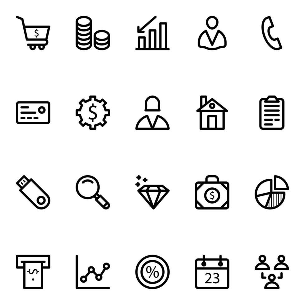 Outline icons for Banking and finance. vector