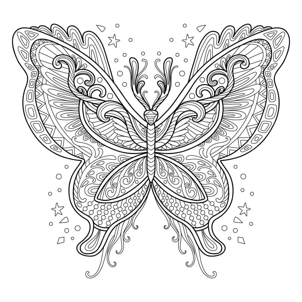 Butterfly adult antistress coloring page vector illustration