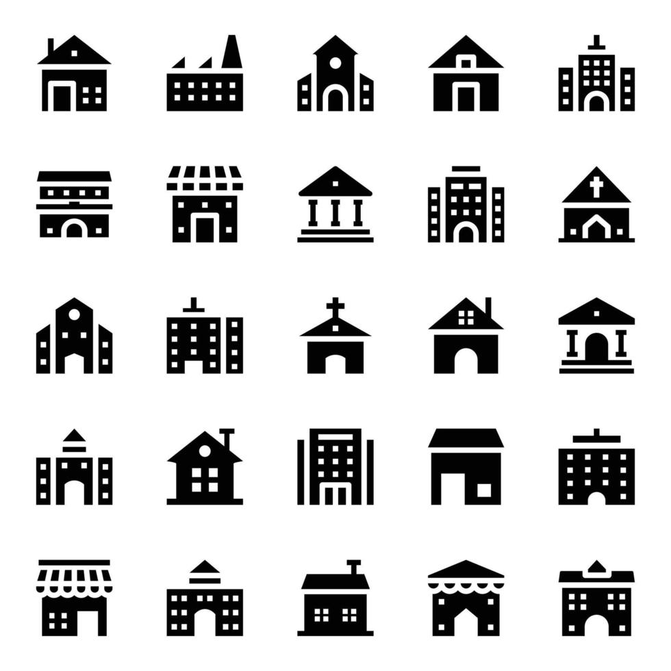 Glyph icons for building. vector