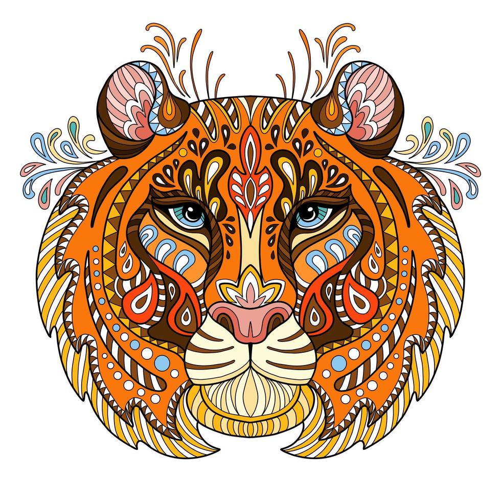 Tangle abstract tiger head vector colorful isolated illustration