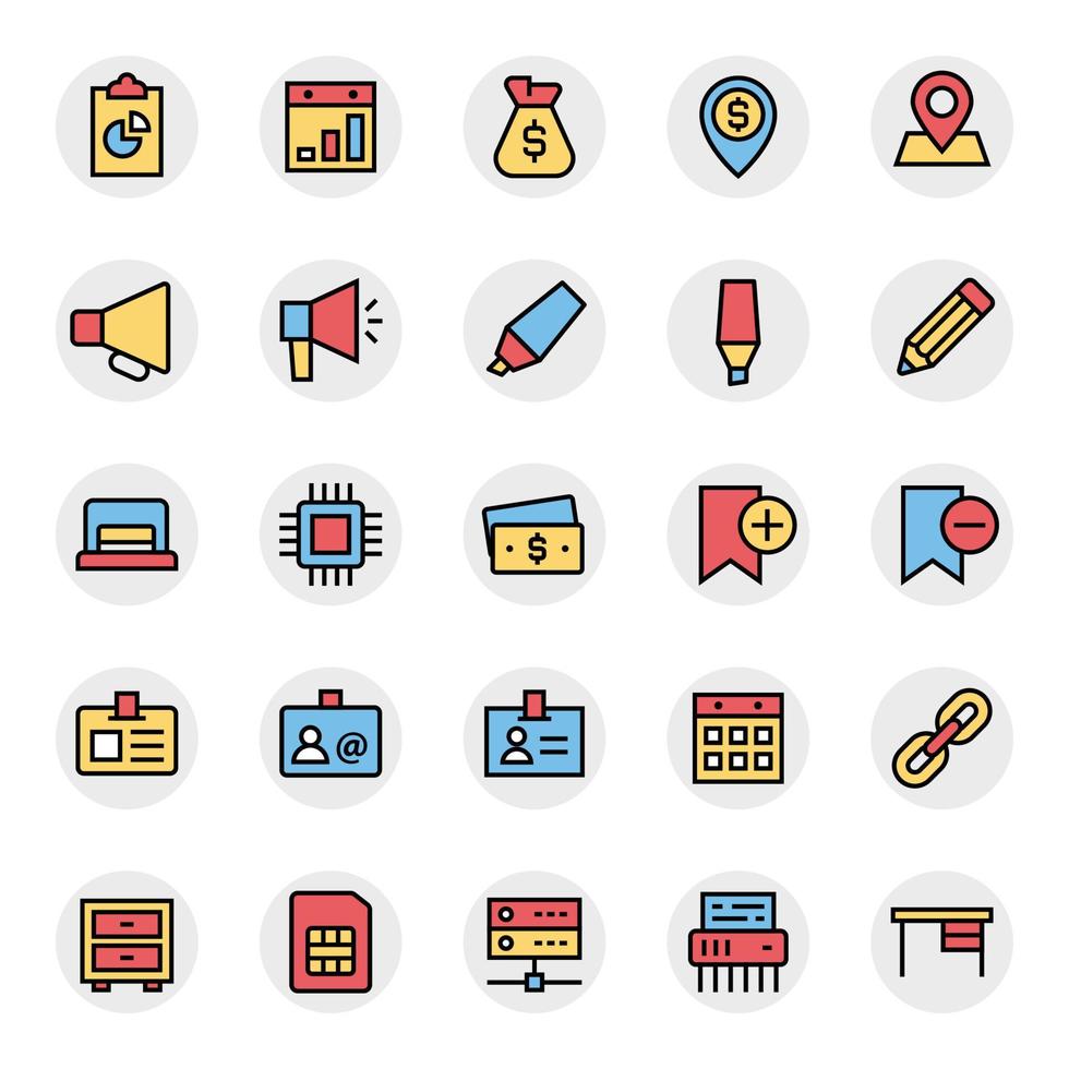 Filled color outline icons for Business, office and internet. vector