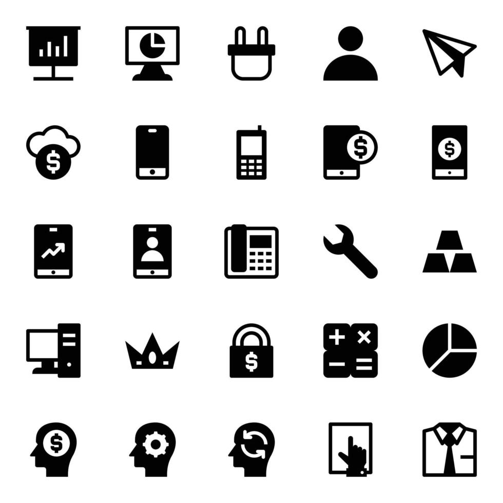 Glyph icons for Business, office and internet. vector