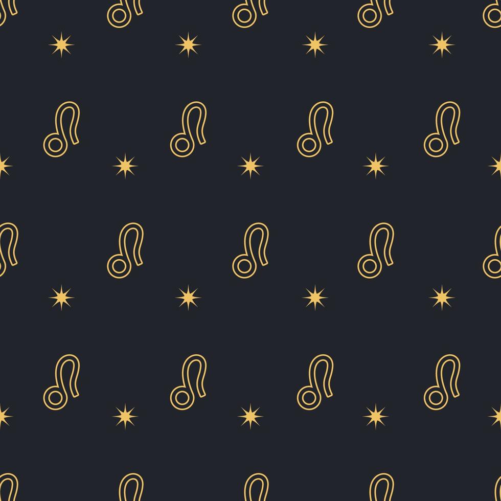 Vector Leo seamless gold pattern. Repeating Zodiac sign with stars on a black background