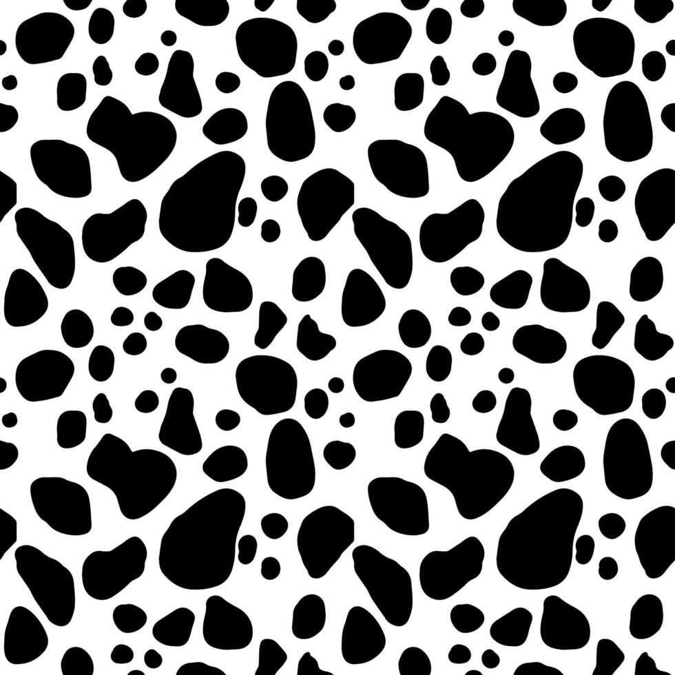 Seamless black and white dalmatin cow fur and skin pattern. vector