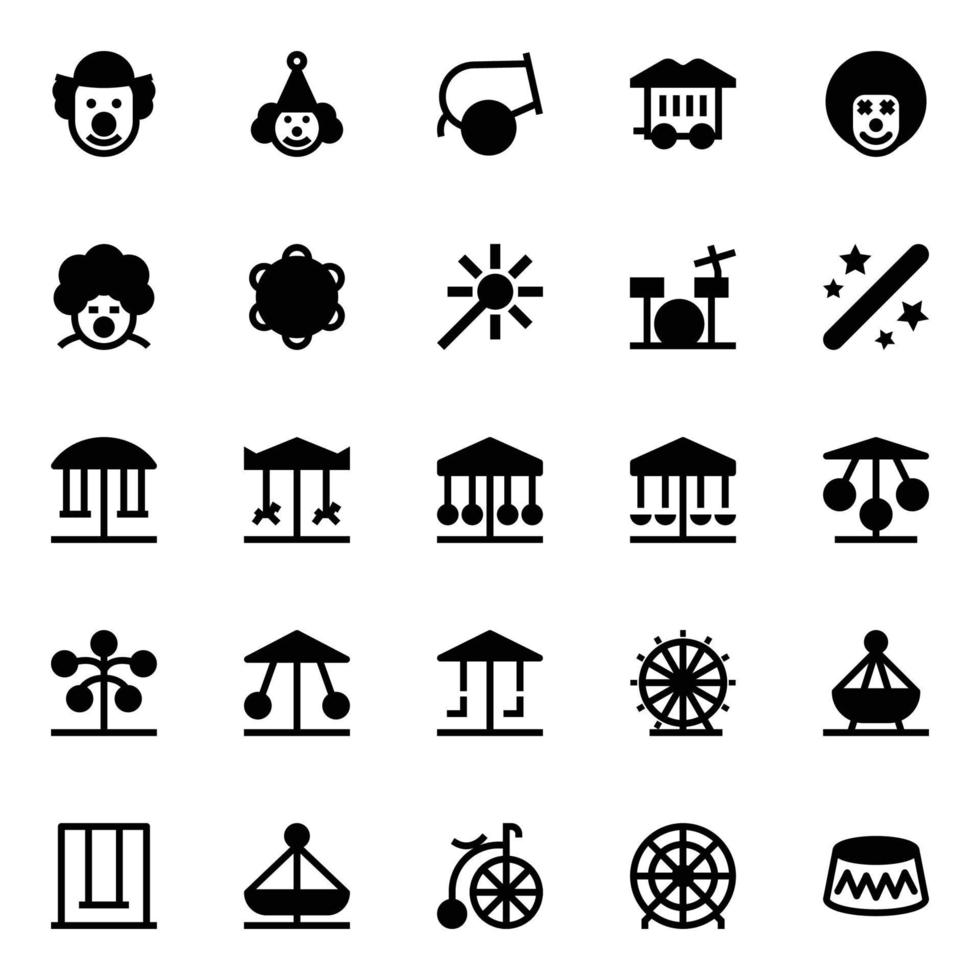 Glyph icons for circus. vector