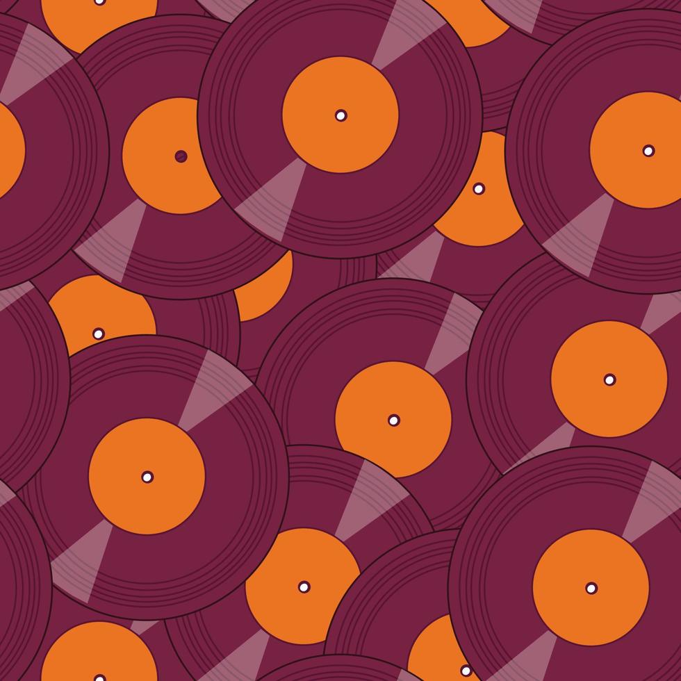 Vector seamless pattern with vinyl discs. Retro style, dark colors. Wallpaper, background, paper or textile print