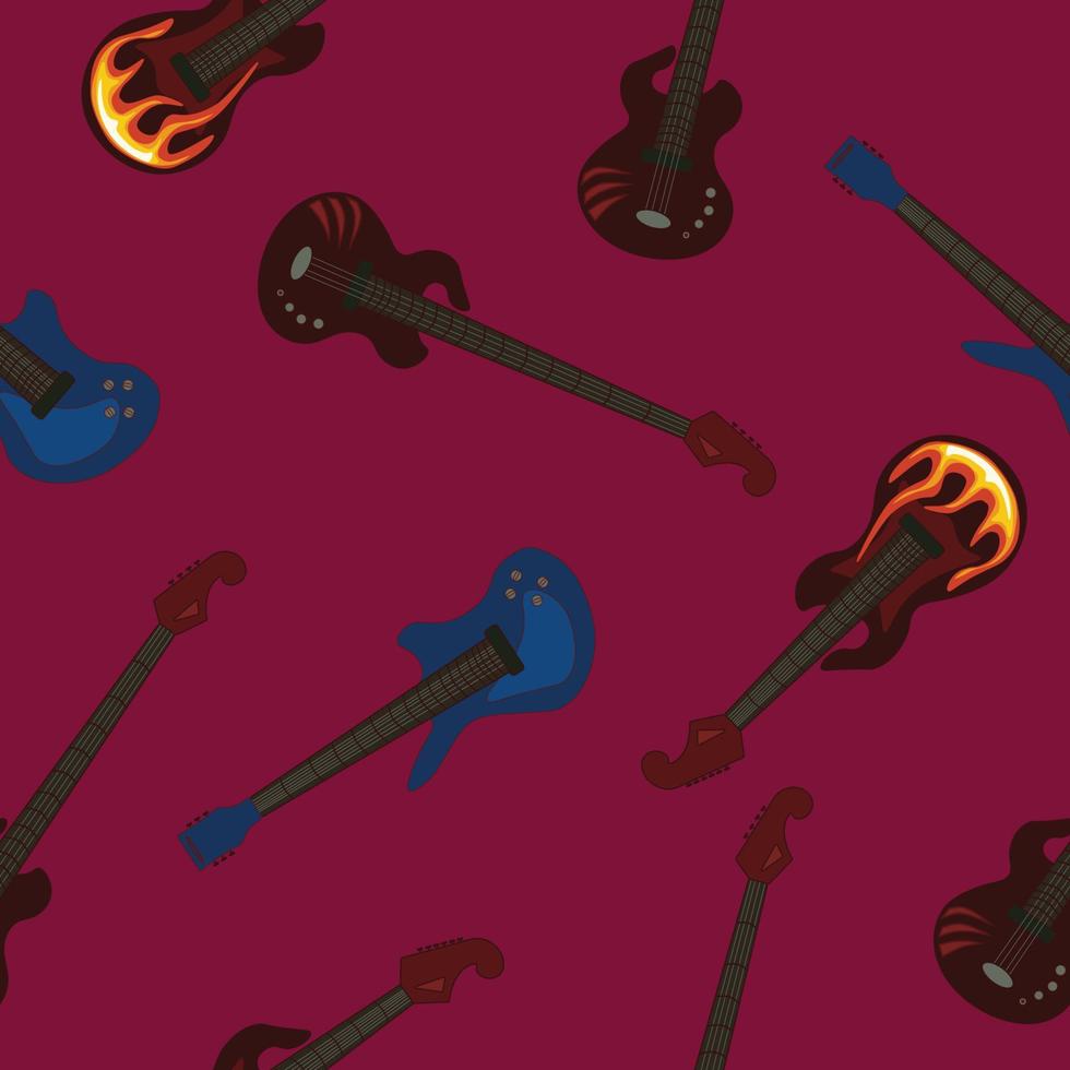 Vector seamless pattern with various rock band guitars. Background, wallpaper, banner, paper or textile print